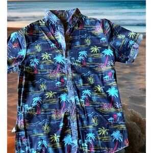 Hawaiian Shirt Mens Miami Vice 80s Reversible Palm Trees Tiki Molokai Surf Co
